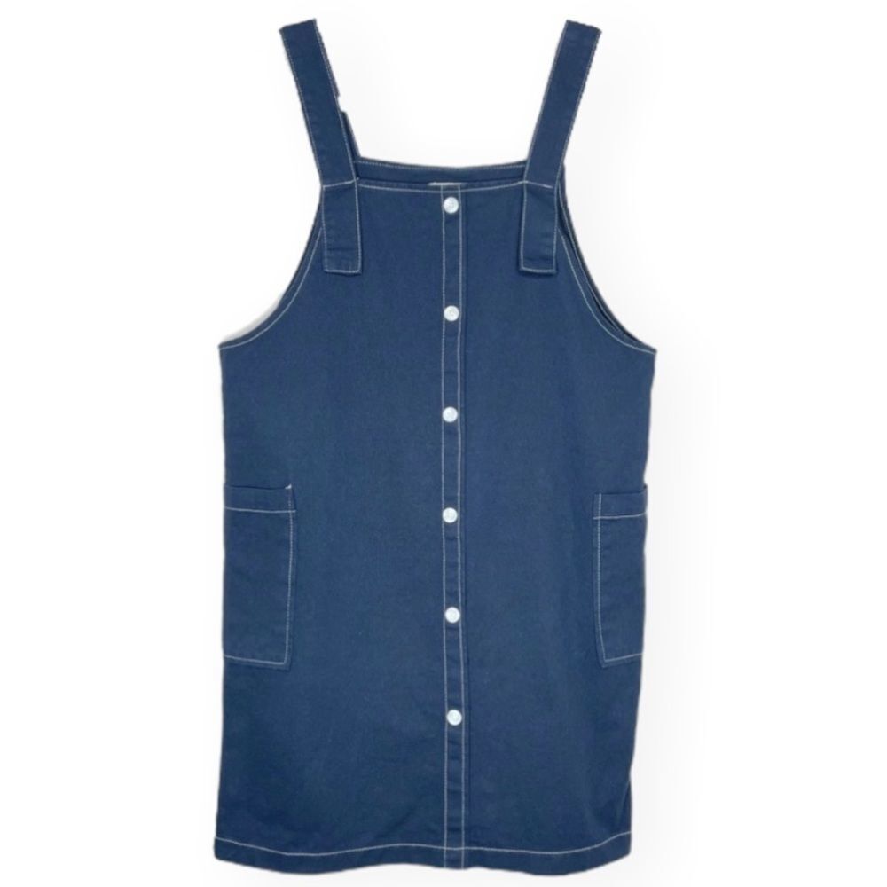 Oak + Fort navy overall button cotton dress‎